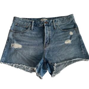 Madewell Relaxed Denim Shorts Light Wash Distressed Cut Off - 33 Button fly